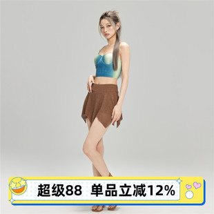 蘇拉娜公主分體泳衣女保守顯瘦遮肚裙式 牛仔色度假泡溫泉游泳衣