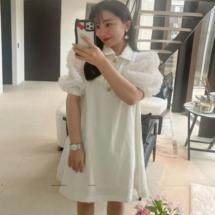 新款 優(yōu)雅氣質(zhì)襯衫 華麗薄紗蓬松大袖 法式 裙連衣裙女 泡泡袖 25夏季