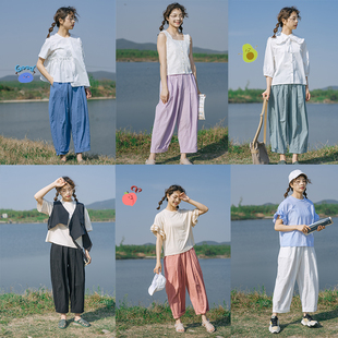 顯瘦休閑純棉九分褲 回憶森林2020年褲 日系寬松奶奶褲 新品 子女夏季