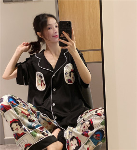 200斤套裝 冰絲卡通白雪公主家居服大碼 情侶睡衣女薄款 網紅ins短袖