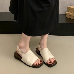 搭裙子涼拖鞋 一腳蹬百搭露趾拖鞋 時尚 冷淡風ins厚底一字拖女夏季