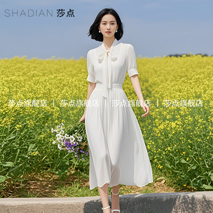 白色絕美薄紗連衣裙雪紡裙子女夏2025新款 度假風長裙高級感大擺裙