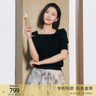 女 優(yōu)雅氣質(zhì)蝴蝶結(jié)領(lǐng)口針織短袖 8E22Z1516 專柜新款 歌蒂詩夏季