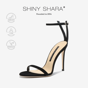 Shara 涼鞋 詩(shī)莎2024夏季 氣質(zhì)黑色羊反絨細(xì)跟高跟時(shí)裝 女 新款 Shiny