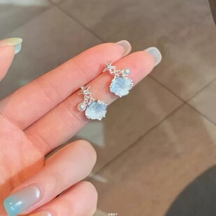 夏日碎冰藍(lán)海星貝殼珠珠耳環(huán)女輕奢高級(jí)感氣質(zhì)耳釘海邊度假風(fēng)耳飾