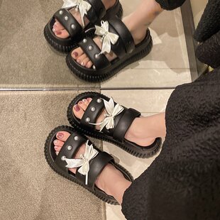 高顏值氣質可愛蝴蝶結涼拖鞋 女夏外穿百搭軟厚底防滑輕便兩穿拖鞋