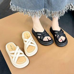 網紅百搭超火松糕防滑沙灘涼鞋 夏外穿厚底配裙子涼拖鞋 女2025新款