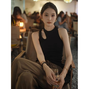 內(nèi)搭打底無袖 辣妹修身 甜辣上衣 美式 黑色設(shè)計(jì)感外穿吊帶背心女夏季