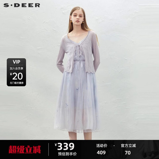 吊帶裙套裝 sdeer圣迪奧優雅雪紡網紗針織衫 S232Z1452 淡人穿搭