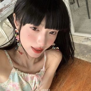 夏日多巴胺花朵流蘇耳環女超仙氛圍感夸張耳釘海邊度假風耳夾耳飾