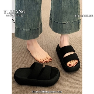 厚底增高踩屎感配裙子高級(jí)感海邊沙灘涼鞋 涼拖鞋 女夏外穿2025新款