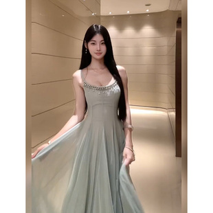 高級感絕美大擺長裙 度假風仙氣吊帶連衣裙女25年夏季 XZY 微胖法式