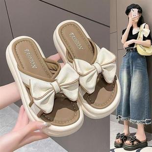 女夏季 百搭配裙沙灘鞋 外穿2025新款 時尚 高級感一字涼拖鞋 厚底拖鞋