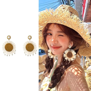 夸張氣質(zhì)向日葵耳環(huán)女波西米亞夏日度假風(fēng)太陽花耳環(huán)獨(dú)特設(shè)計(jì)耳飾