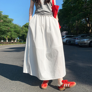 純色工裝 小個子a字中長款 半身裙 2025新款 白色高腰速干傘裙女夏季