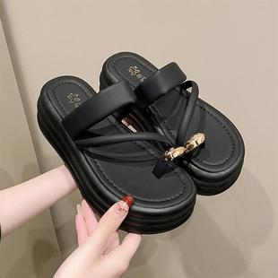 松糕底時尚 新款 涼拖 女外穿2025夏季 小個子厚底增高休閑夾腳趾拖鞋