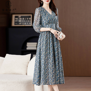 2025新款 裙子 真絲連衣裙女品牌專柜氣質(zhì)洋氣減齡媽媽桑蠶絲中長款