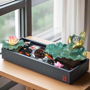 荷器生財擺件循環流水加濕噴泉風水輪客廳玄關辦公室桌面養魚水景