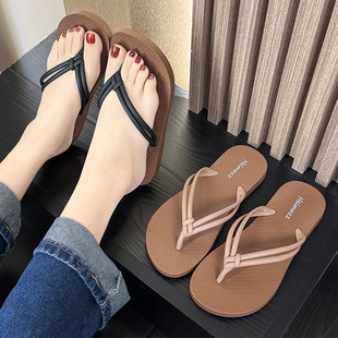 防滑海邊沙灘涼拖鞋 夏季 簡約休閑夾腳拖鞋 人字拖女外穿ins風時尚