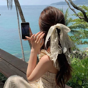 法式 甜美蝴蝶結飄帶絲帶抓夾溫柔百搭海邊度假拍照夾子半扎發發飾