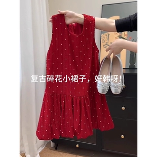 英國NextKiss紅色花朵無袖 減齡寬松A字花苞短裙 連衣裙女2025夏季