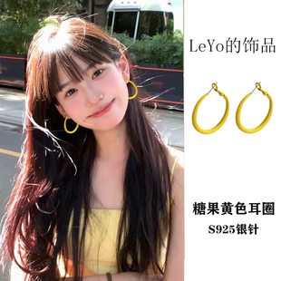 s925銀針彩色多巴胺圓圈耳環女2025新款 春夏海邊度假風耳飾品 爆款