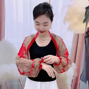 薄紗上衣絲巾小外搭坎肩 女夏日防曬防紫外線雪紡開衫 中式 披肩罩衫