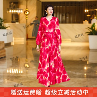 小個子長裙雪紡裙沙灘裙 大擺連衣裙媽媽款 2025年新款 春夏秋長袖