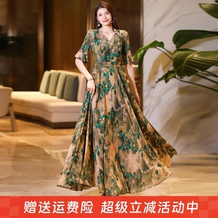 2025年夏季 印花大擺連衣裙收腰顯瘦旅游度假長裙雪紡裙沙灘裙 新款