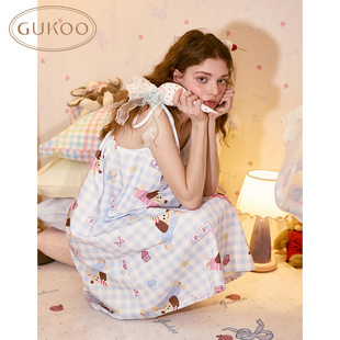 Gukoo 轟轟小狗系列純棉滿印吊帶家居服睡裙 果殼睡衣女夏款