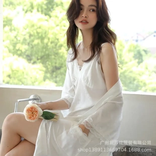 時尚 睡衣女春夏季 豹紋套裝 冰絲性感吊帶睡裙涼感兩件套開衫 薄款