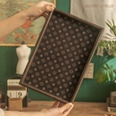 中古復古長方形桌面首飾擺件鑰匙玄關收納盒輕奢皮革茶盤托盤家用