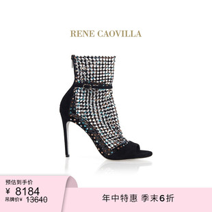季 GALAXIA 末6折 CAOVILLA 黑色水鉆細(xì)高跟女士涼鞋 RENE