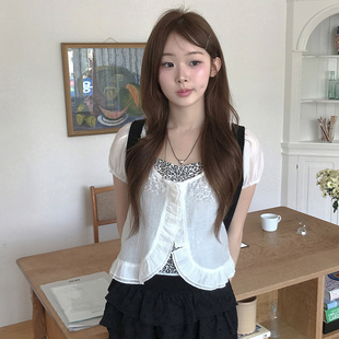 氣質百搭花邊純欲上衣潮 T恤夏季 IAEY港風千禧少女 木耳邊圓領短袖