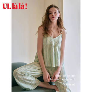 甜美純棉套裝 Ullala烏拉拉韓國進口家居服睡衣女夏季 胸墊吊帶長褲