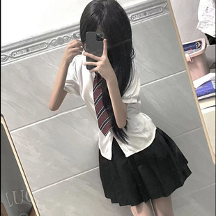 收腰顯瘦純欲百搭短袖 套裝 甜辣jk制服襯衫 新款 上衣女百褶裙 夏季