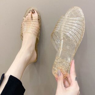 公主浴室洗澡透明防滑女款 水晶涼鞋 傷家用平底 不老式 腳厚底涼拖鞋
