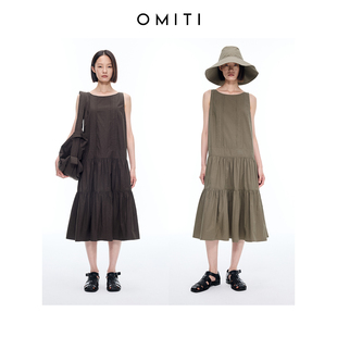 拼接背心裙夏 連衣裙A字中長款 OMITI省略 度假感清爽透氣船領無袖