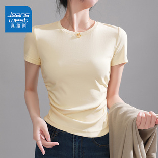 t恤女士2025新款 短款 夏季 小個(gè)子甜辣半袖 上衣 修身 真維斯正肩短袖