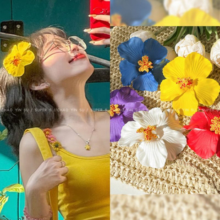 甜美彩色扶桑花發夾女2025年新款 多巴胺側邊鴨嘴夾海邊度假風發飾