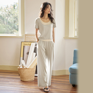 灰色簡(jiǎn)約夏裝 涼感可外穿短袖 2025新款 薄款 家居服 夏季 睡衣女套裝