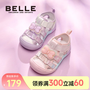 蝴蝶結幼兒防踢運動沙灘涼鞋 百麗童鞋 新款 包頭夏季 女寶寶學步涼鞋