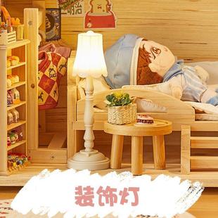 棉花娃娃DollHouse娃娃屋臺燈BJD微縮模型OB11場景落地燈暖黃家具