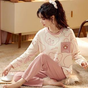 可愛(ài)寬松長(zhǎng)袖 睡衣女純棉韓版 套裝 大碼 家居服可 新品 夏秋冬款 春秋季
