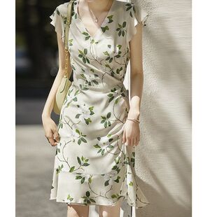 桑蠶絲無袖 夏季 魚尾裙子 甜辣風2025女裝 法式 高端重磅真絲連衣裙