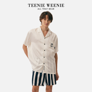 TeenieWeenie小熊男士 高級感冰絲涼感條紋情侶家居服 睡衣女夏季