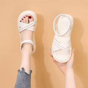 款 202H新250524夏季 松緊帶配裙輕便防沙滑 女款 仙女新風防平底涼鞋