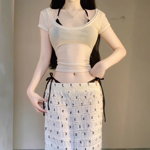 2020新款 防曬純欲性感海邊度假 辣妹比基尼泳衣女蝴蝶結四件套長褲