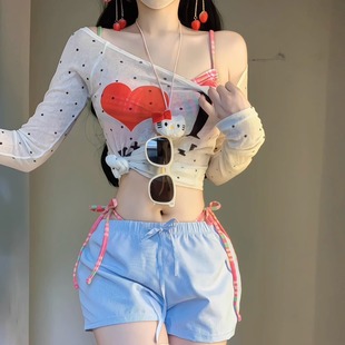 辣妹性感綁帶絕美比基尼海邊度假泳衣女罩衫 防曬純欲高級可愛套裝