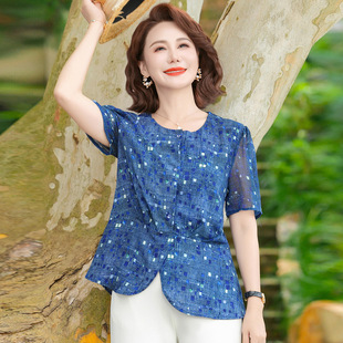 寬松短袖 氣質(zhì)顯瘦印花小衫 T恤襯衫 新款 休閑洋氣上衣 女夏裝 時(shí)尚